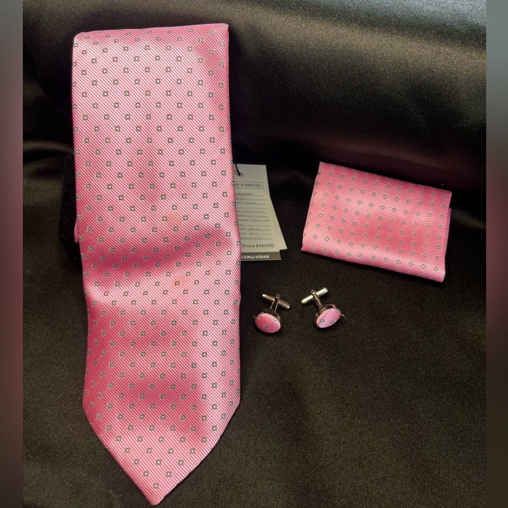 Pink Patterned Tie Set - Picture 2 of 3